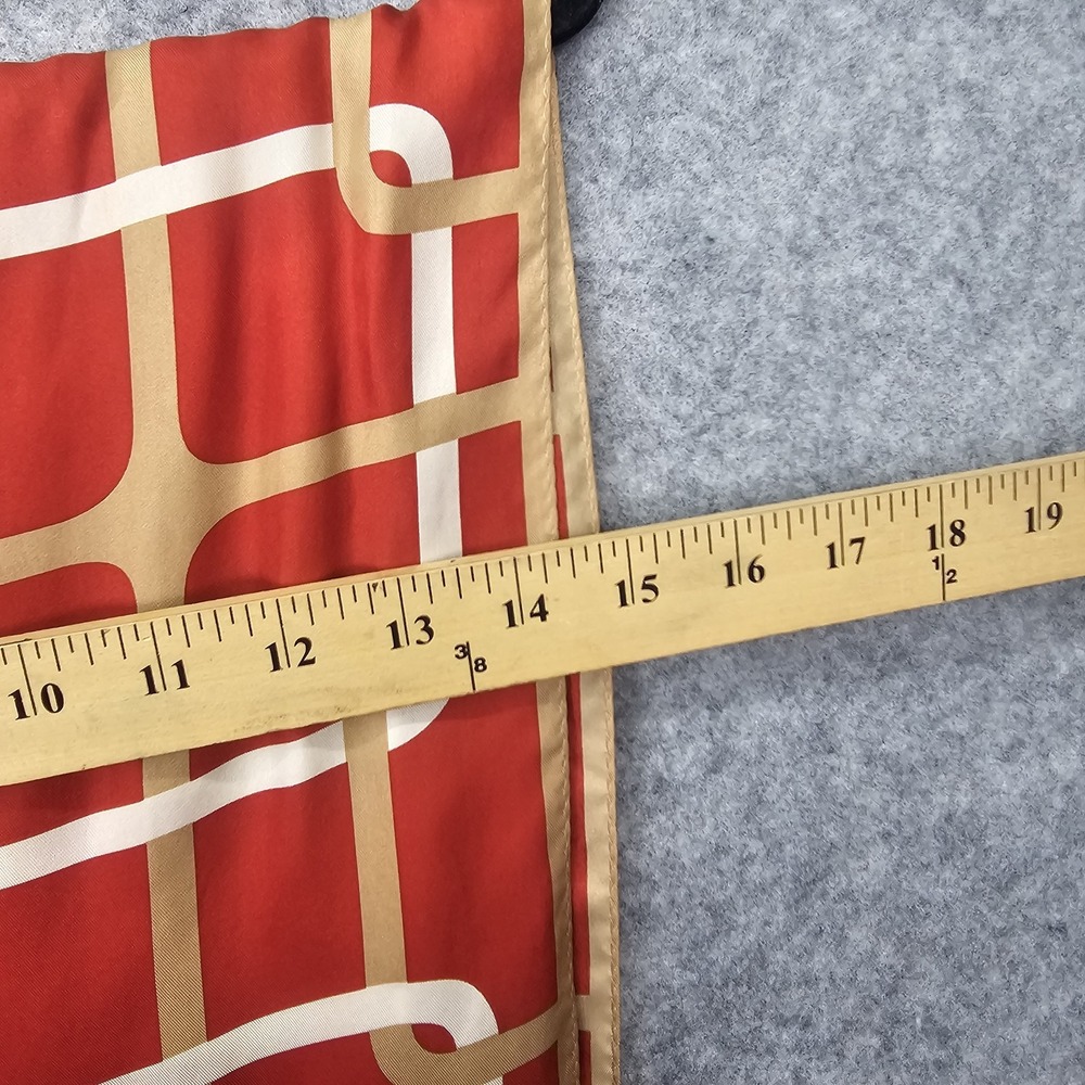Echo Silk Scarf Women Red Tan Chain Link Designer Long Wrap Mod 70s Preppy 14x44 - Picture 3 of 11